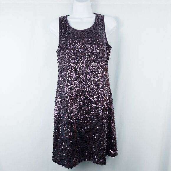 Studio Y Sleeveless Purple Sequin Mini Shift Dress Womens Medium Party Swiftie - Picture 1 of 11